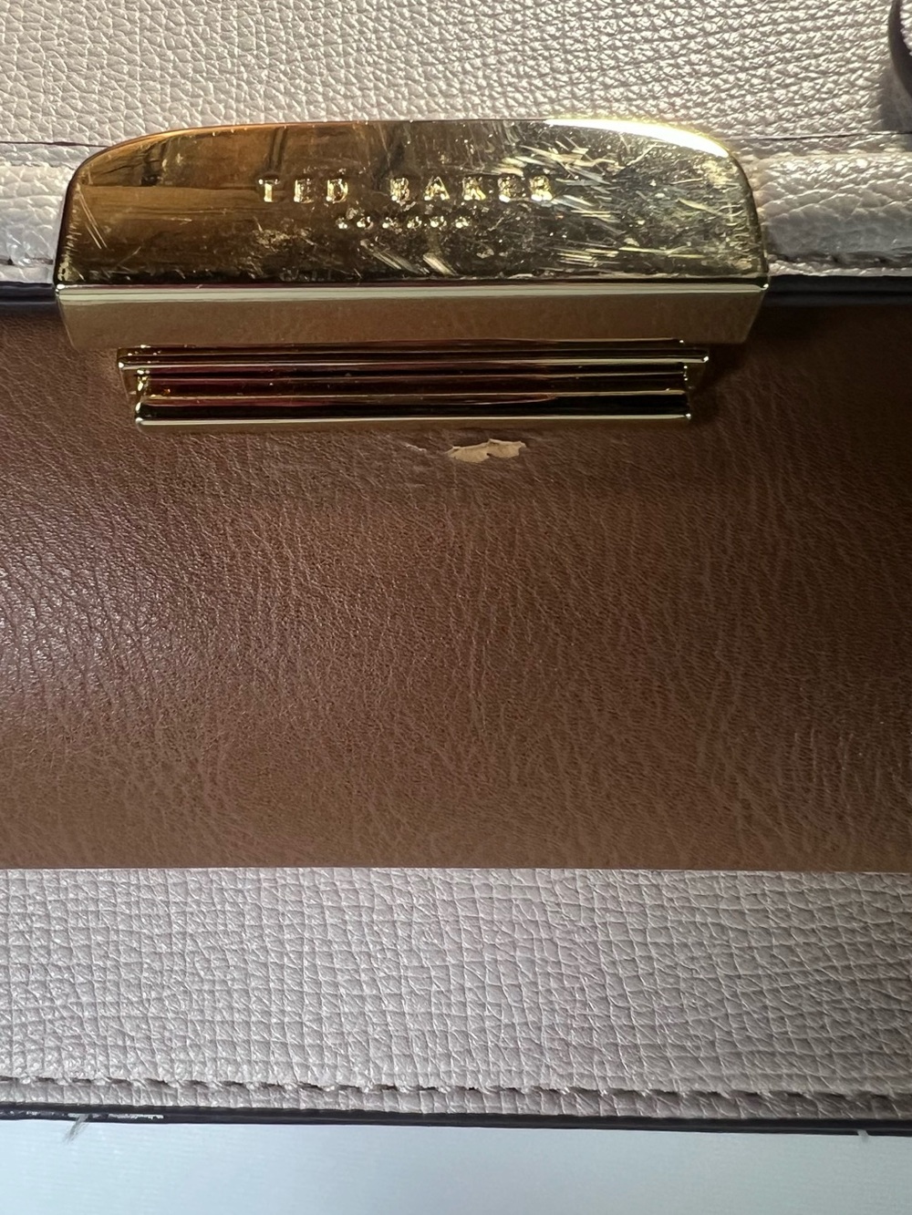Ted Baker London Riley 2 Tone Cream/ Brown Leather Satchel/Crossbody Purse - Picture 13 of 13